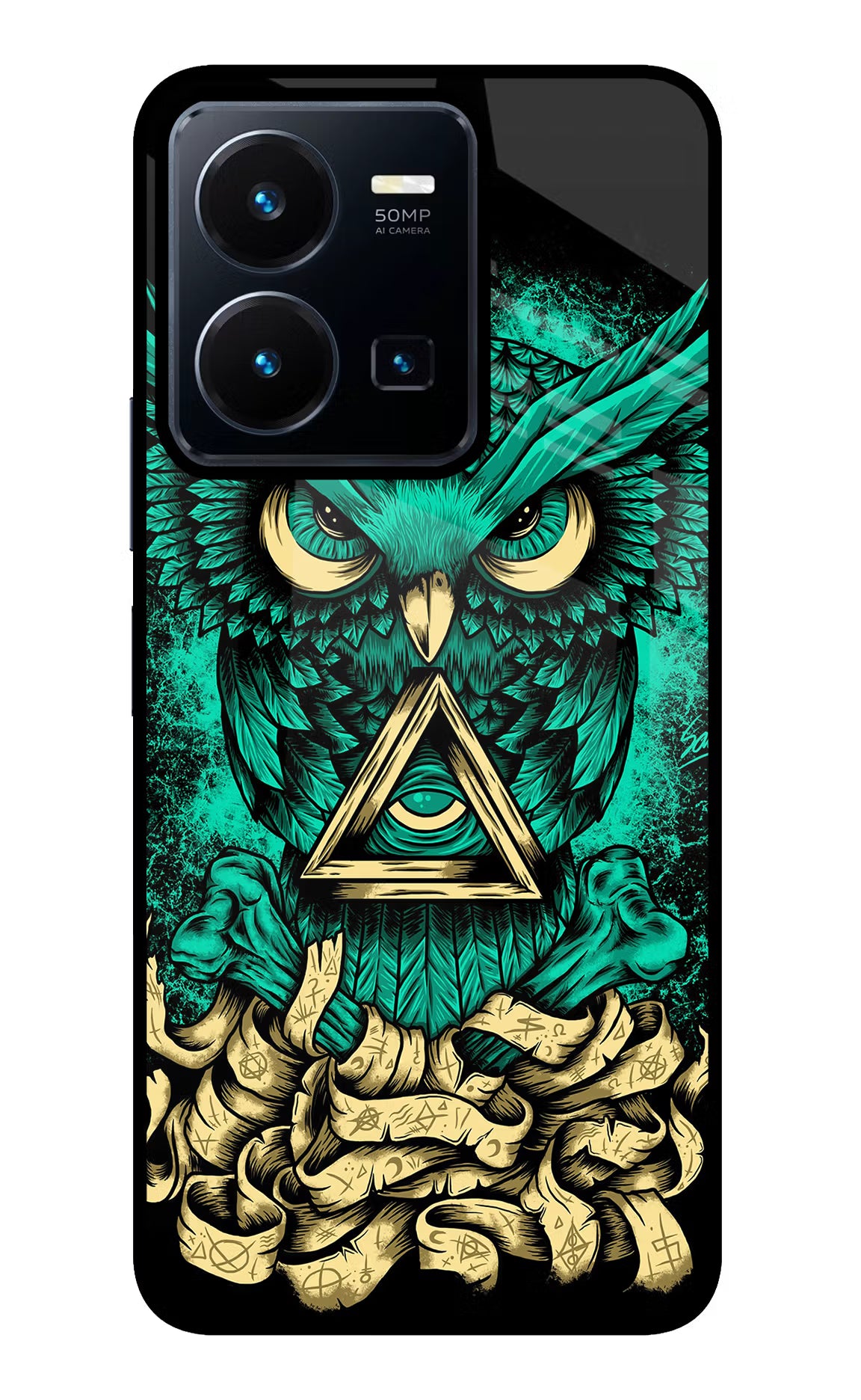 Green Owl Vivo Y35 Glass Case Back Cover by Casekaro