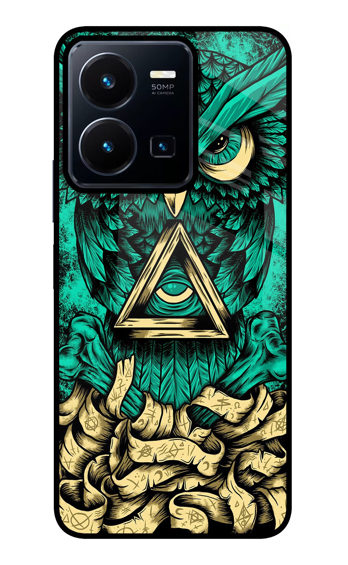 Green Owl Vivo Y35 Glass Case Back Cover by Casekaro