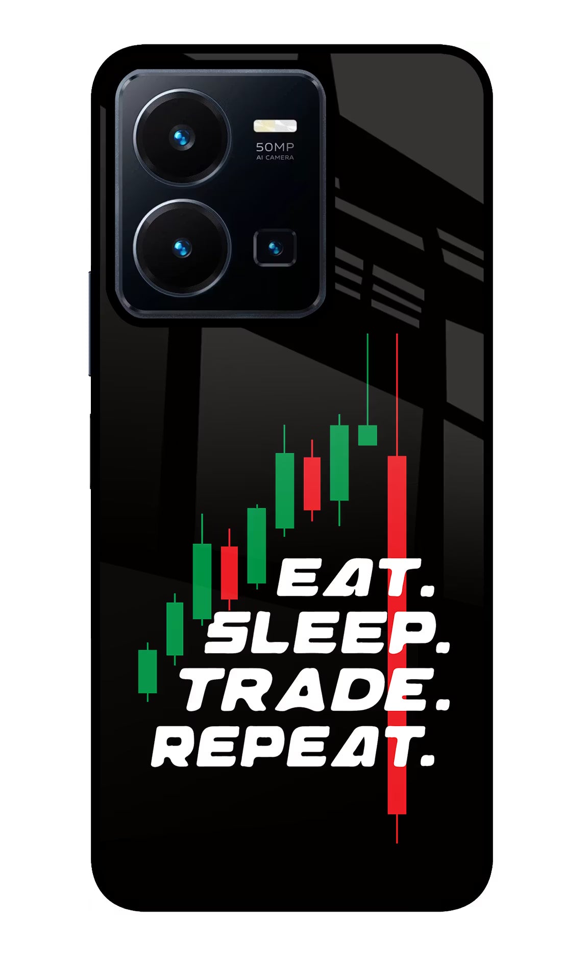 Eat Sleep Trade Repeat Vivo Y35 Glass Case Back Cover by Casekaro