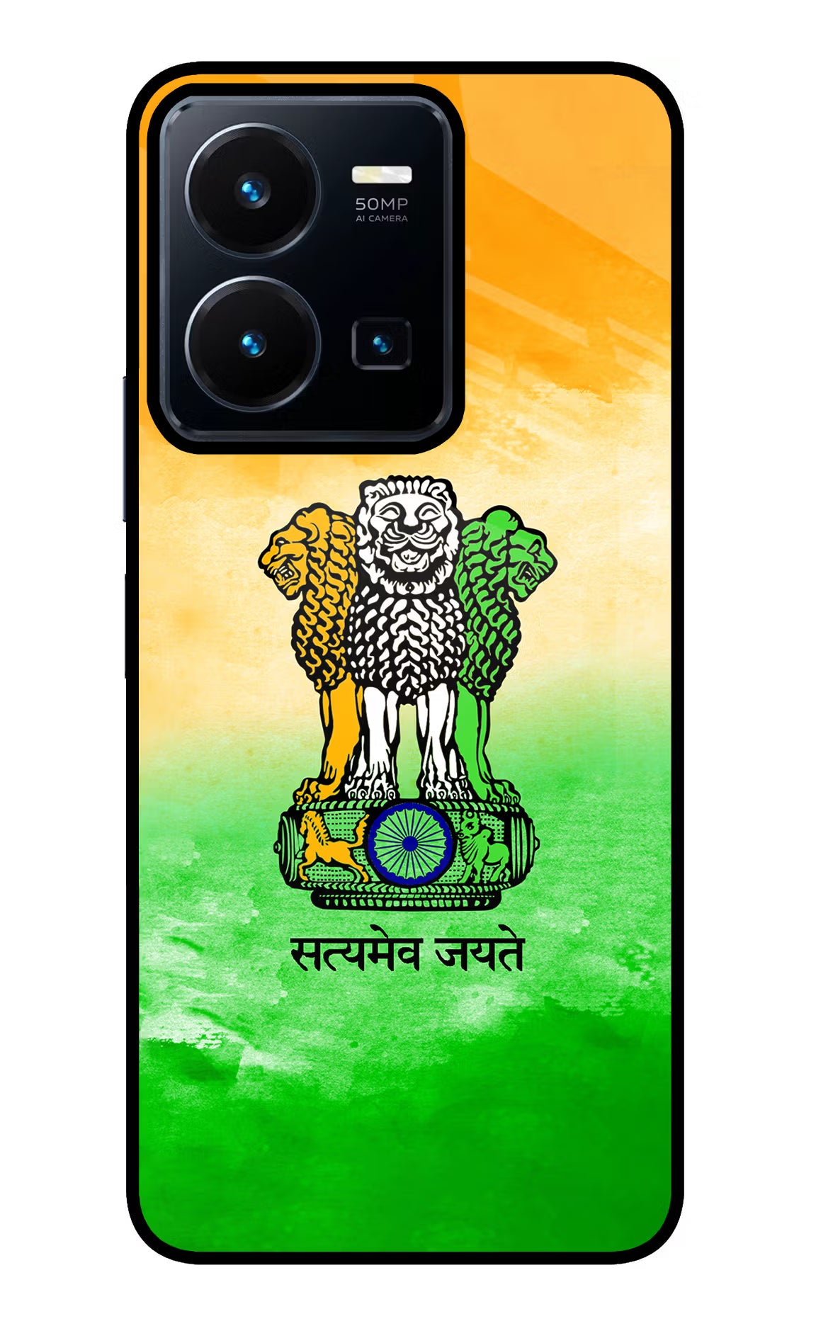 Satyamev Jayate Flag Vivo Y35 Glass Case Back Cover by Casekaro