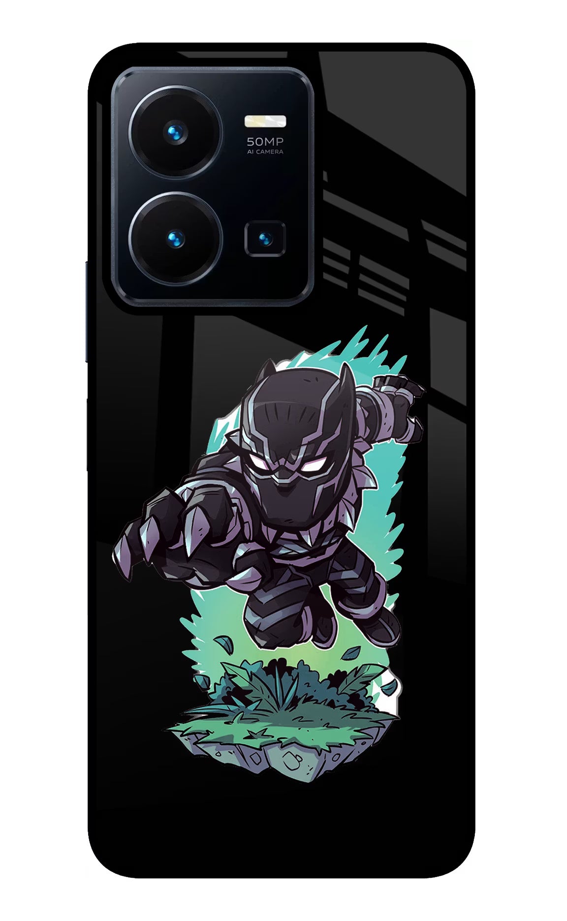Black Panther Vivo Y35 Glass Case Back Cover by Casekaro