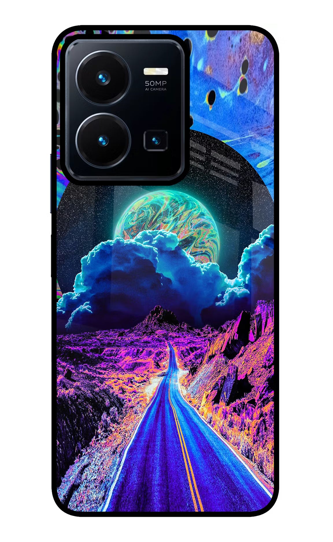 Psychedelic Painting Vivo Y35 Glass Case Back Cover by Casekaro