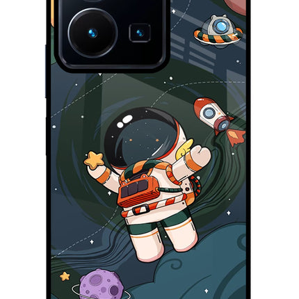 Cartoon Astronaut Vivo Y35 Glass Case Back Cover by Casekaro
