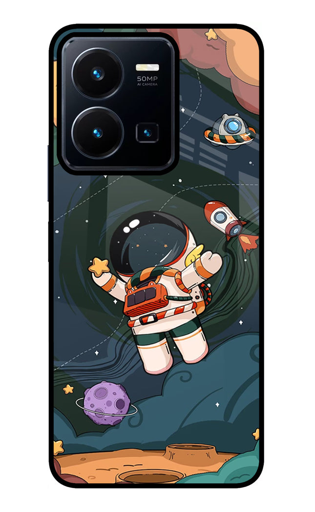 Cartoon Astronaut Vivo Y35 Glass Case Back Cover by Casekaro