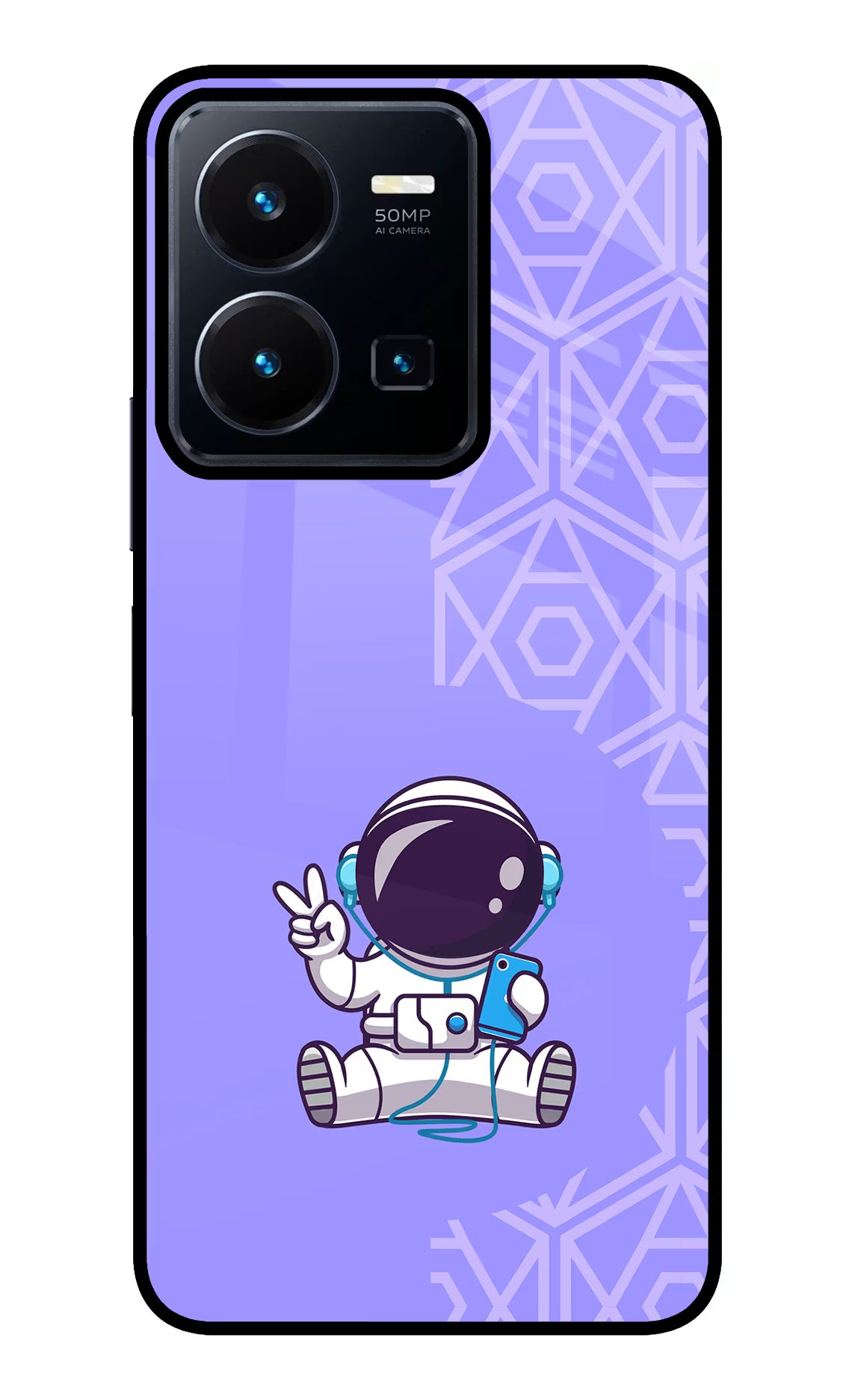 Cute Astronaut Chilling Vivo Y35 Glass Case Back Cover by Casekaro