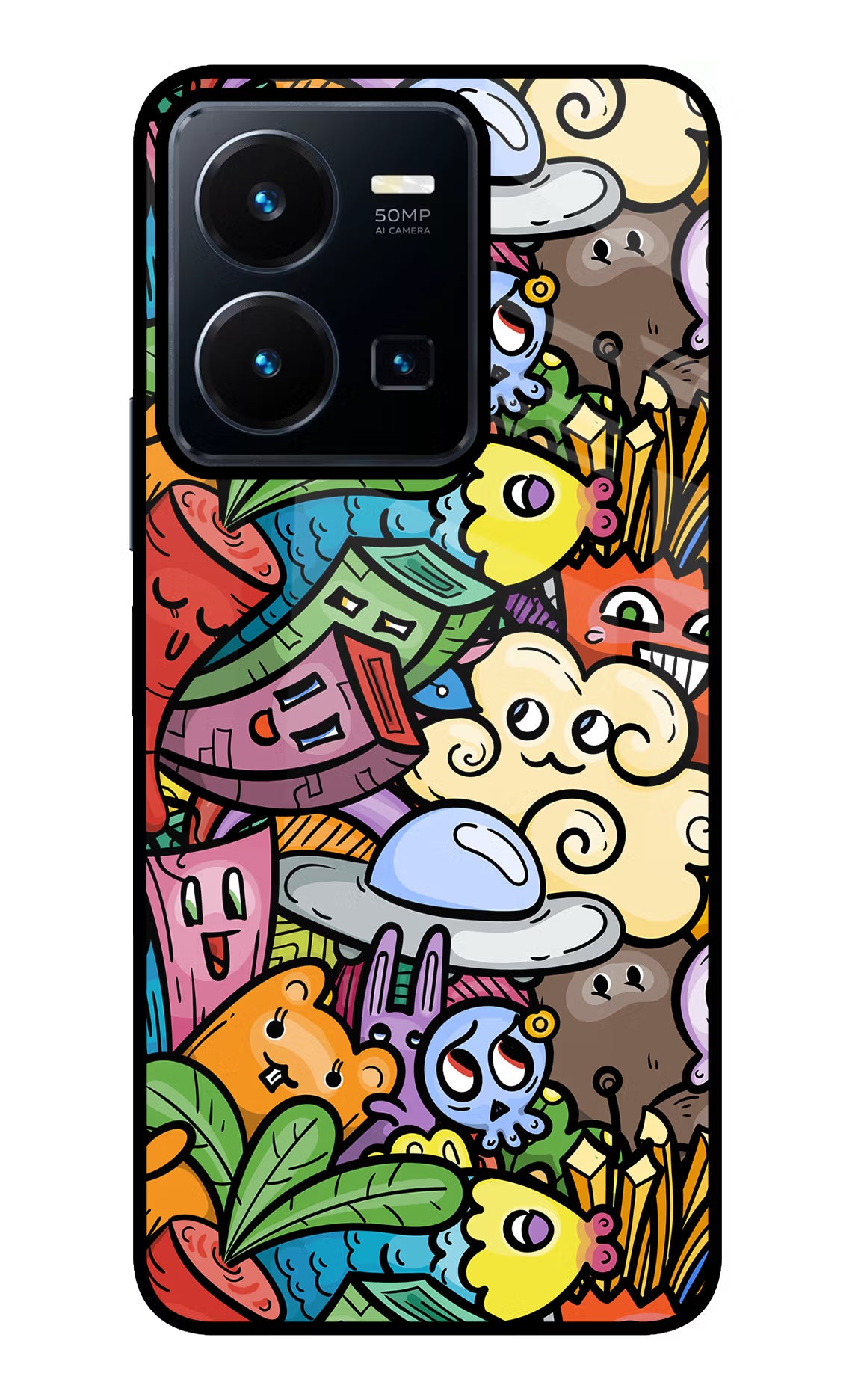 Veggie Doodle Vivo Y35 Glass Case Back Cover by Casekaro
