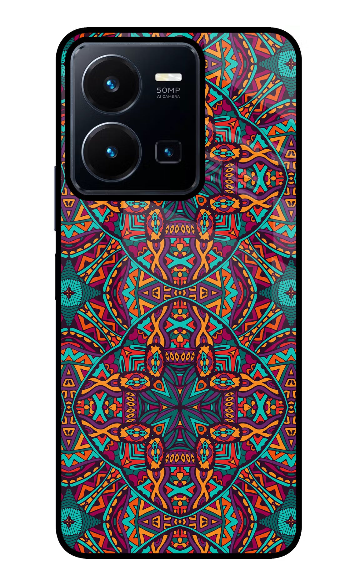 Colour Mandala Vivo Y35 Glass Case Back Cover by Casekaro