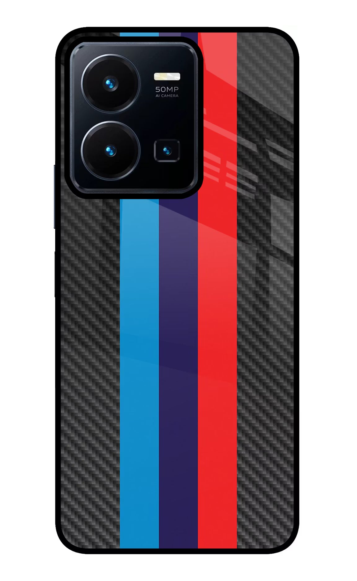 BMW Stripes Pattern Vivo Y35 Glass Case Back Cover by Casekaro