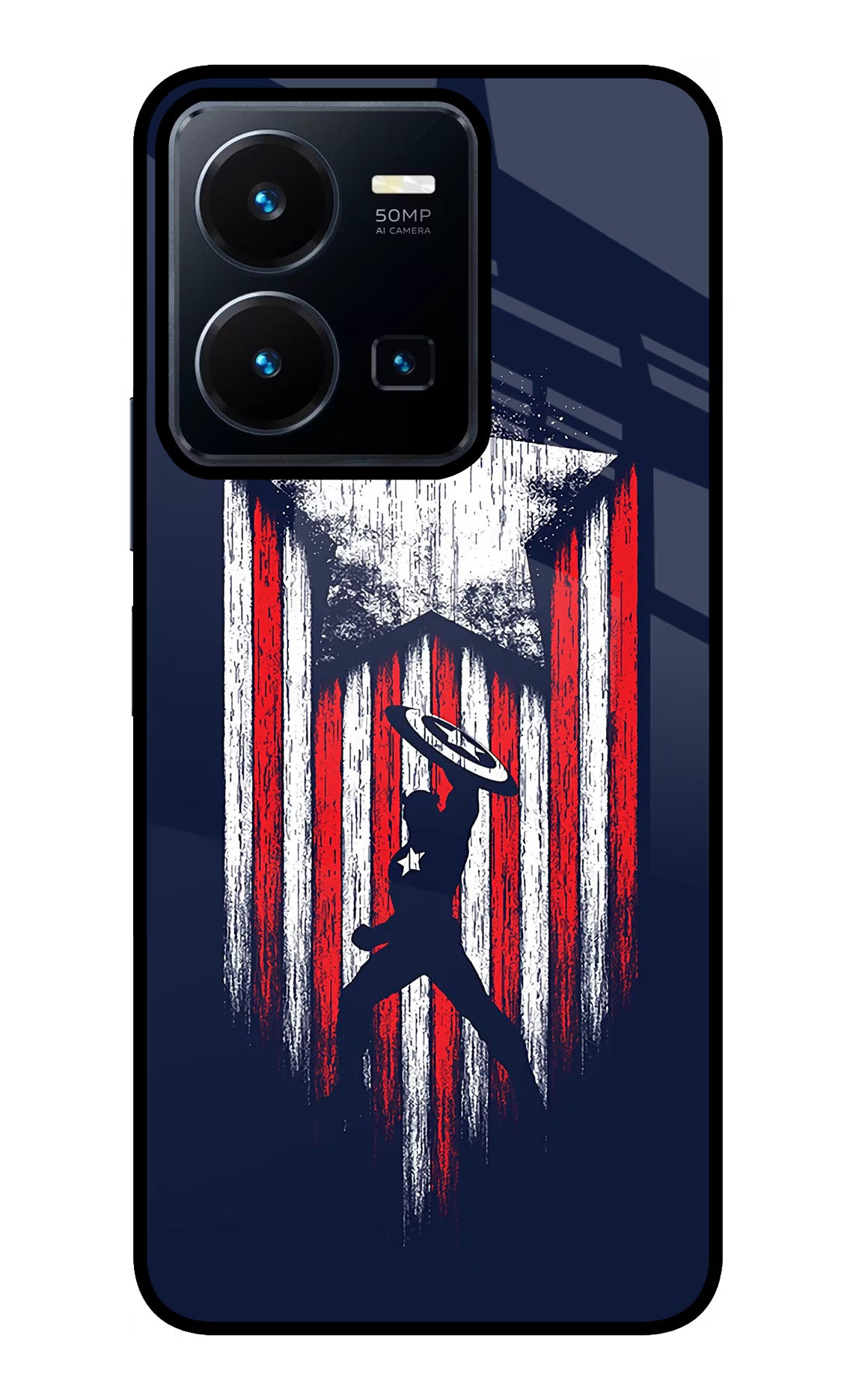Captain America Marvel Art Vivo Y35 Glass Case Back Cover by Casekaro
