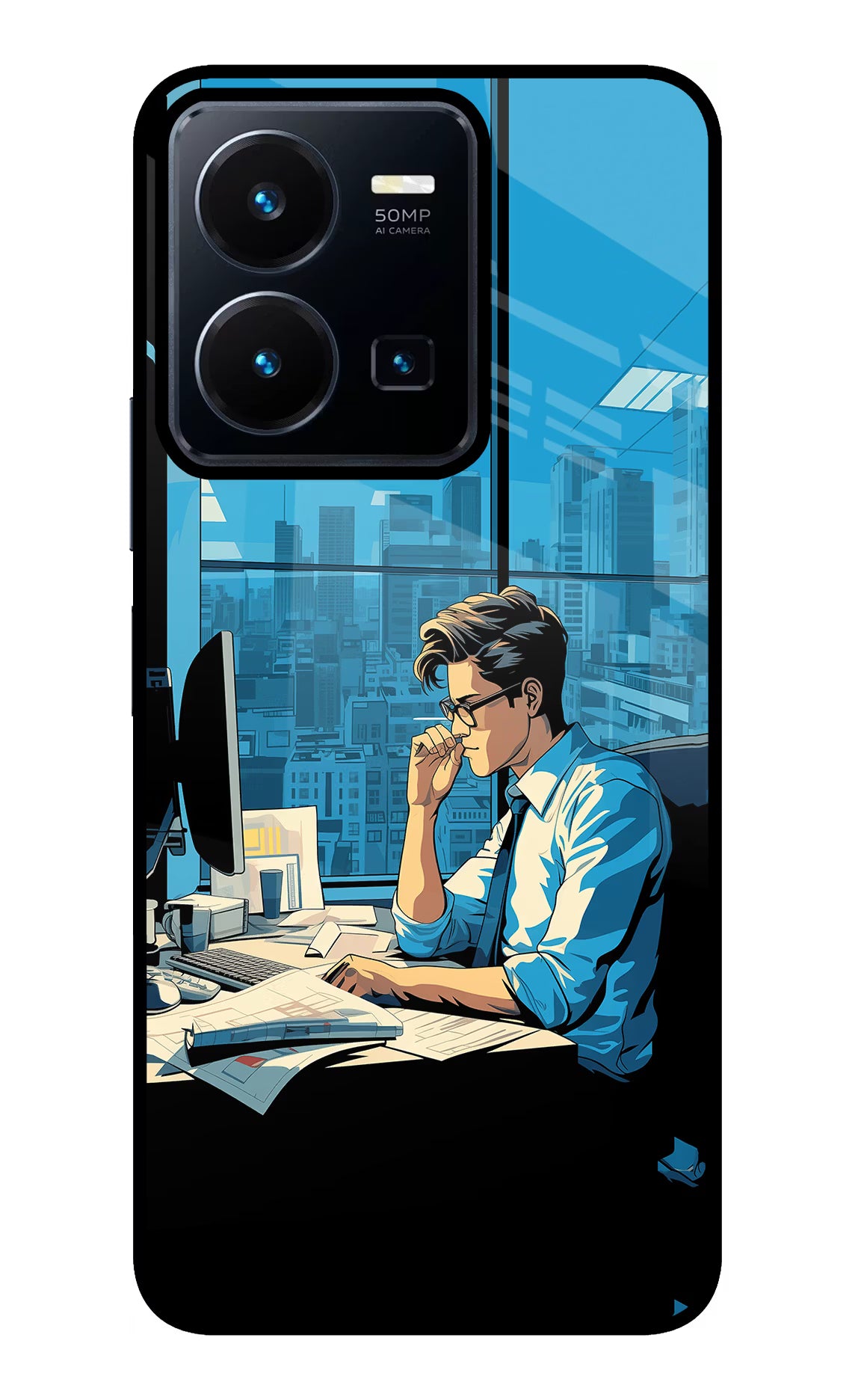 Focused Hustler (AI Generated) Vivo Y35 Glass Case Back Cover by Casekaro