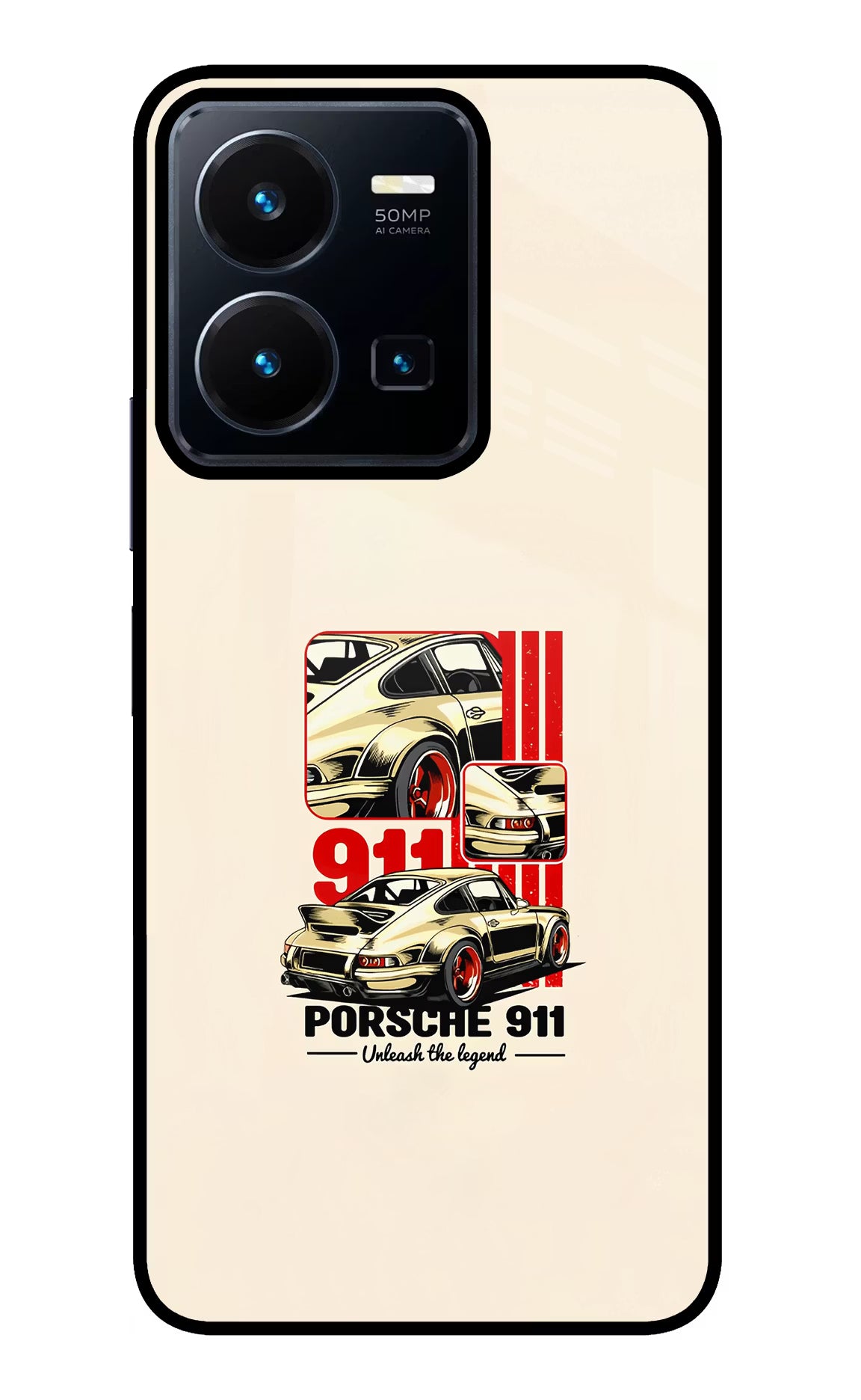 Classic Porsche 911 Vivo Y35 Glass Case Back Cover by Casekaro