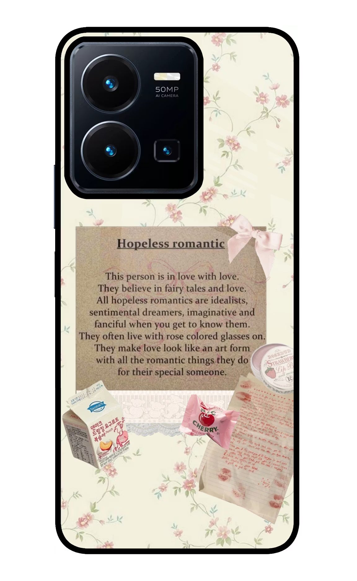 Hopeless Romantic Vivo Y35 Glass Case Back Cover by Casekaro