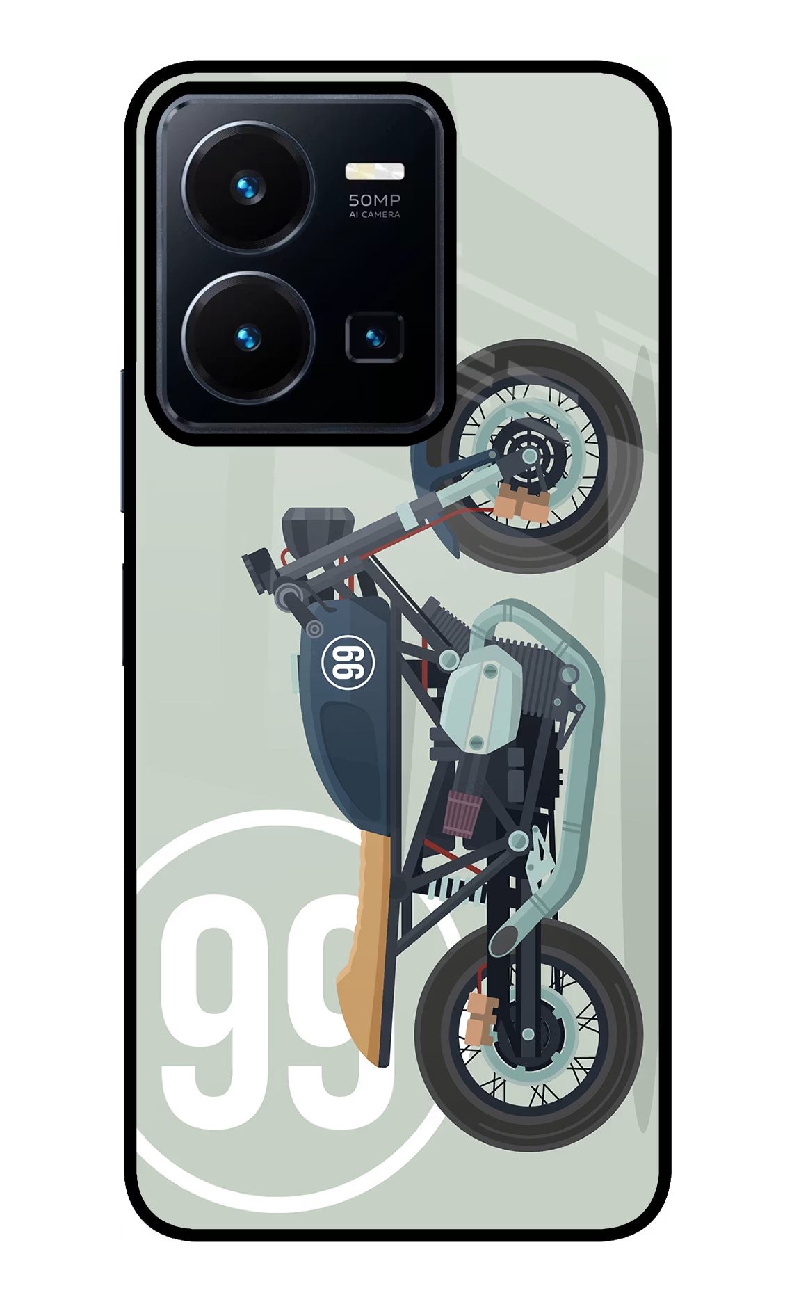Classic Cafe Racer 99 Vivo Y35 Glass Case Back Cover by Casekaro