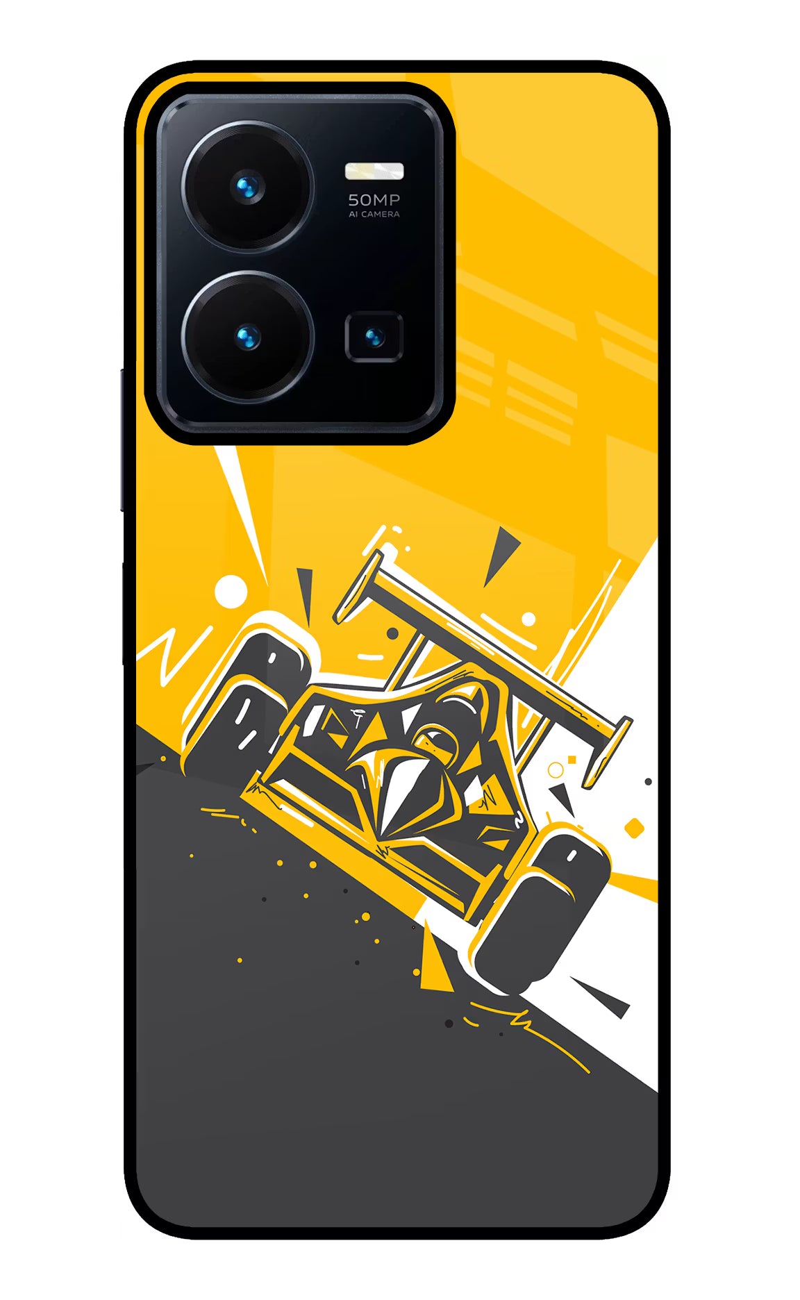 Track King Vivo Y35 Glass Case Back Cover by Casekaro