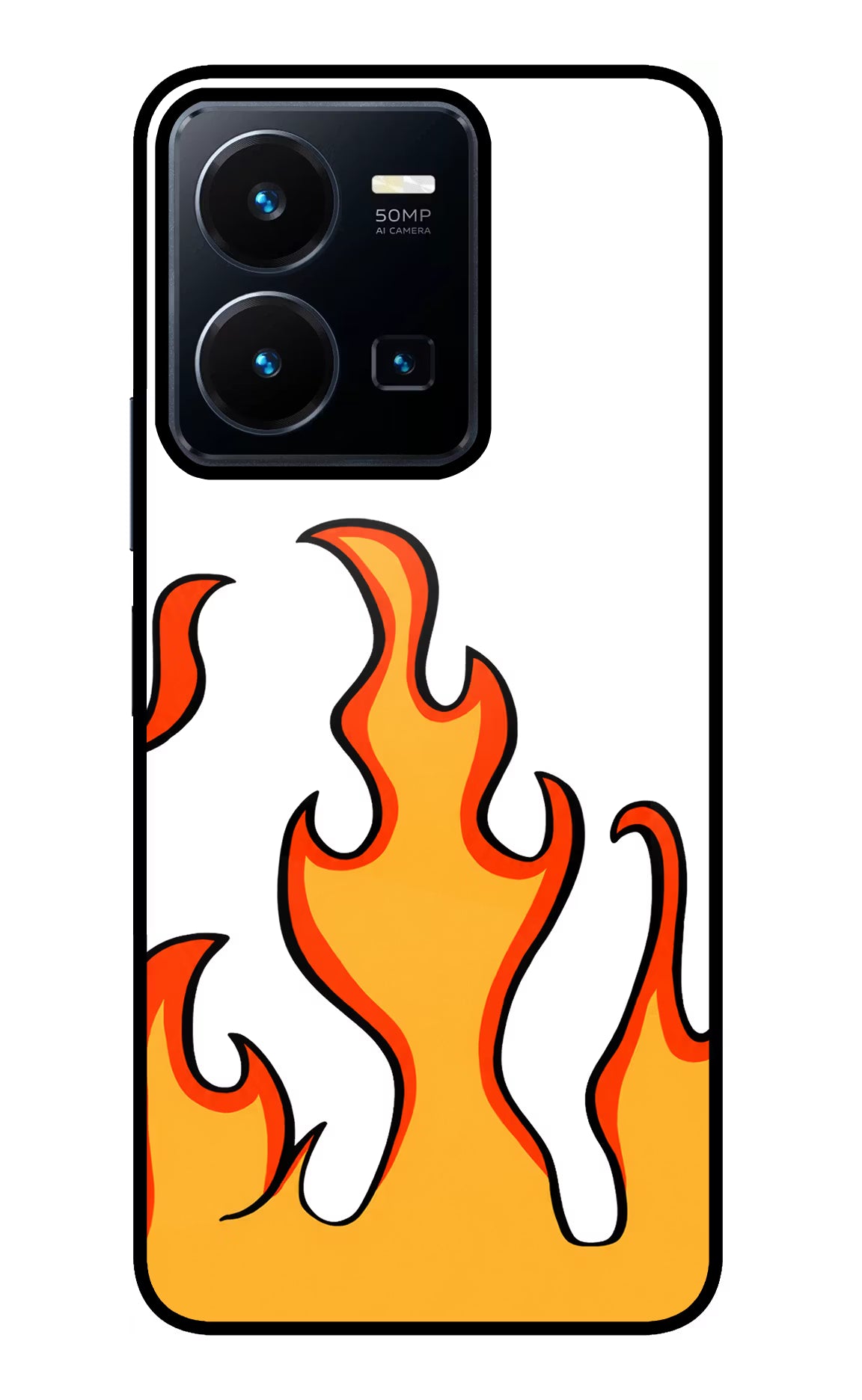 Fired Up – White Vivo Y35 Glass Case Back Cover by Casekaro