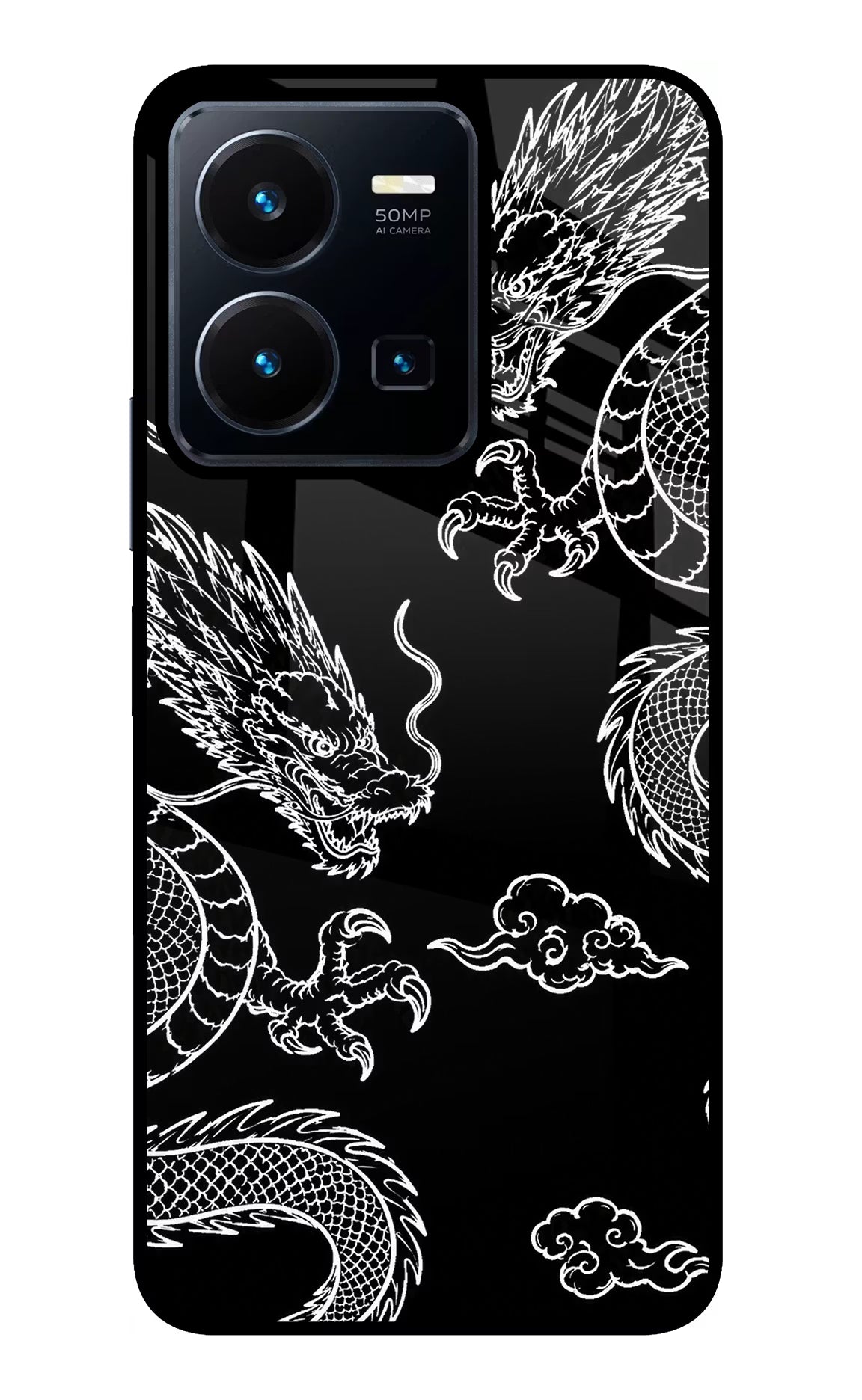 Twin Dragons Vivo Y35 Glass Case Back Cover by Casekaro