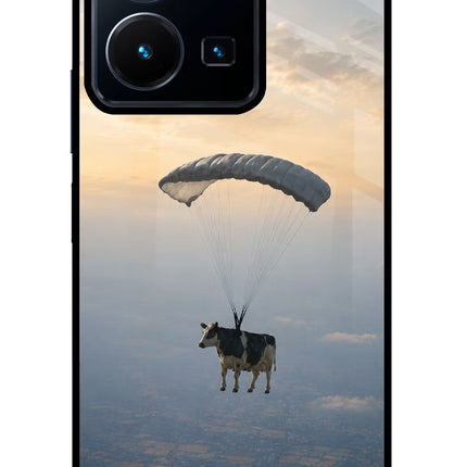 Skydiving Cow Vivo Y35 Glass Case