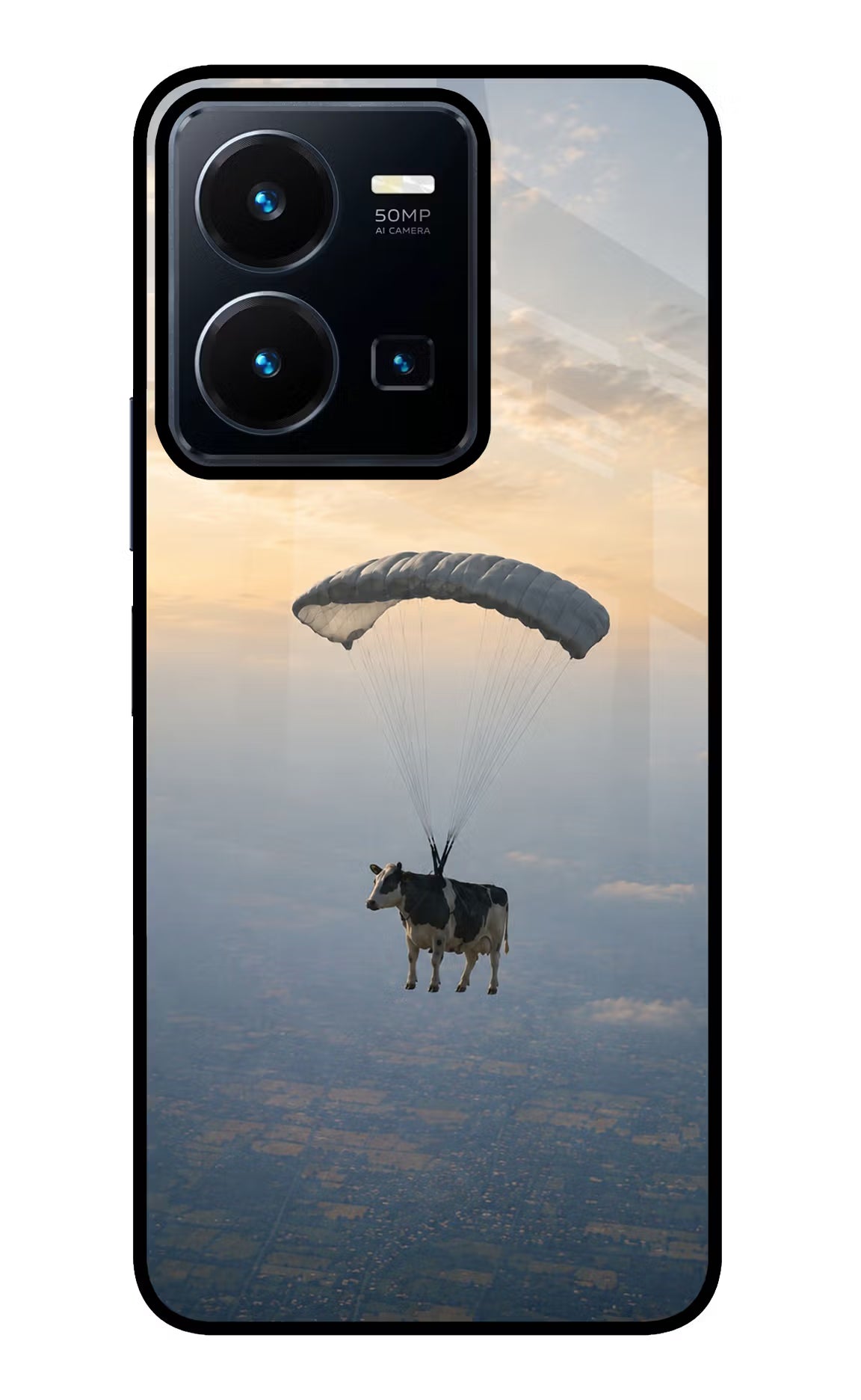 Skydiving Cow Vivo Y35 Glass Case
