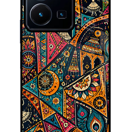 Folk Print Vivo Y35 Glass Case