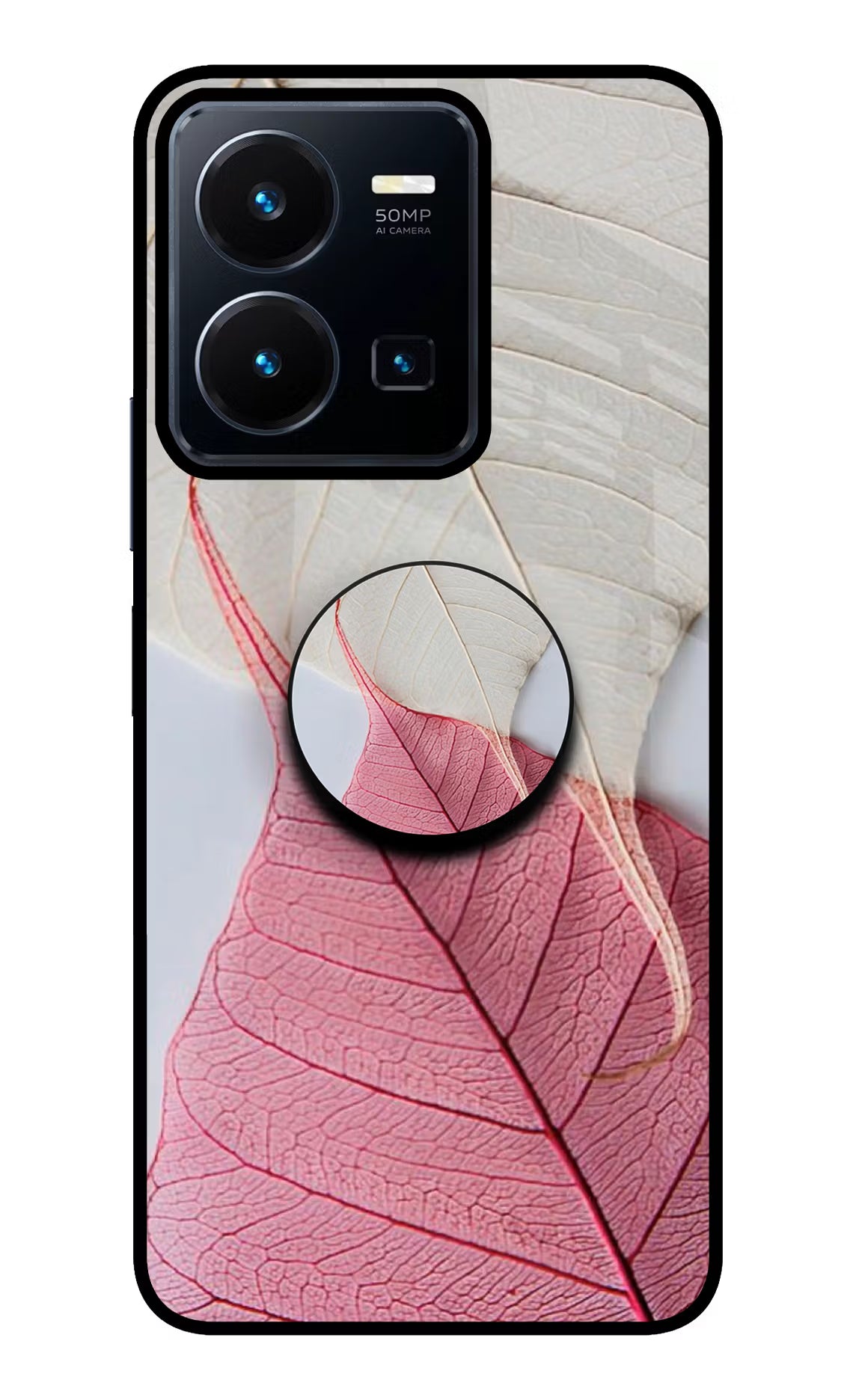 White Pink Leaf Vivo Y35 Pop Case by Casekaro