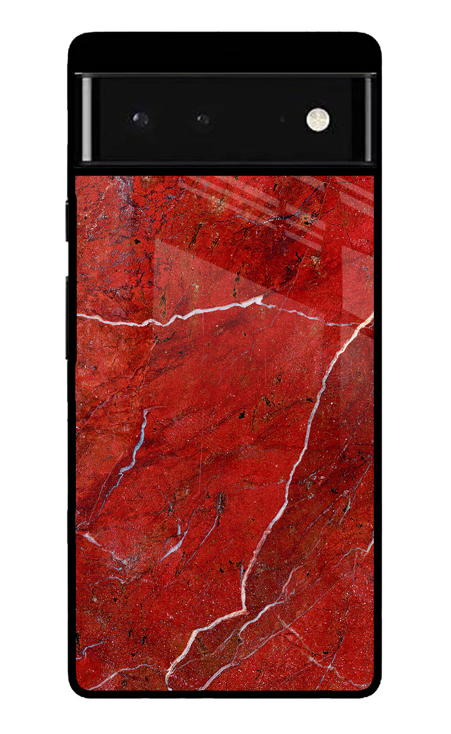 Red Marble Design Google Pixel 6 Back Cover, Glass case