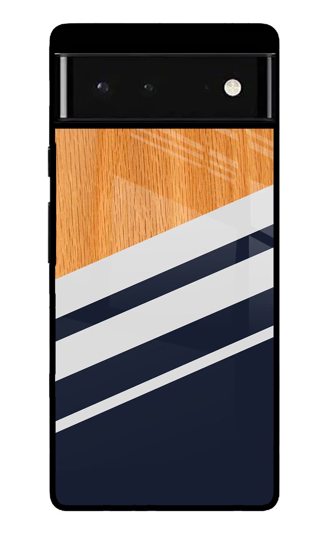 Blue and white wooden Google Pixel 6 Glass Case Back Cover by Casekaro