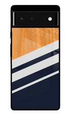 Blue and white wooden Google Pixel 6 Glass Case