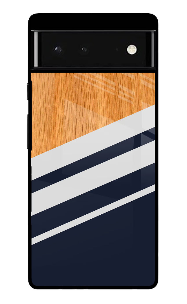 Blue and white wooden Google Pixel 6 Glass Case