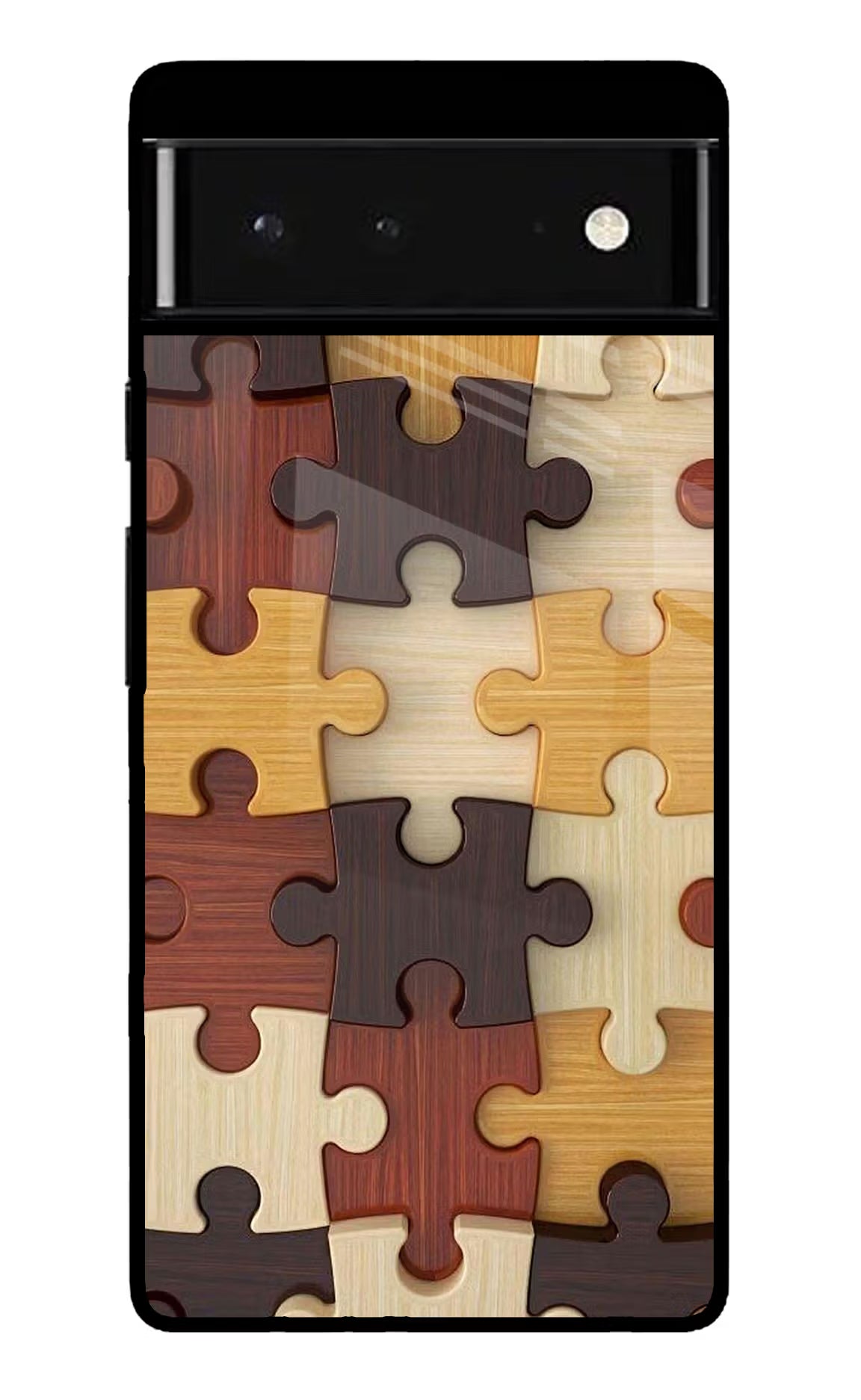 Wooden Puzzle Google Pixel 6 Glass Case Back Cover by Casekaro