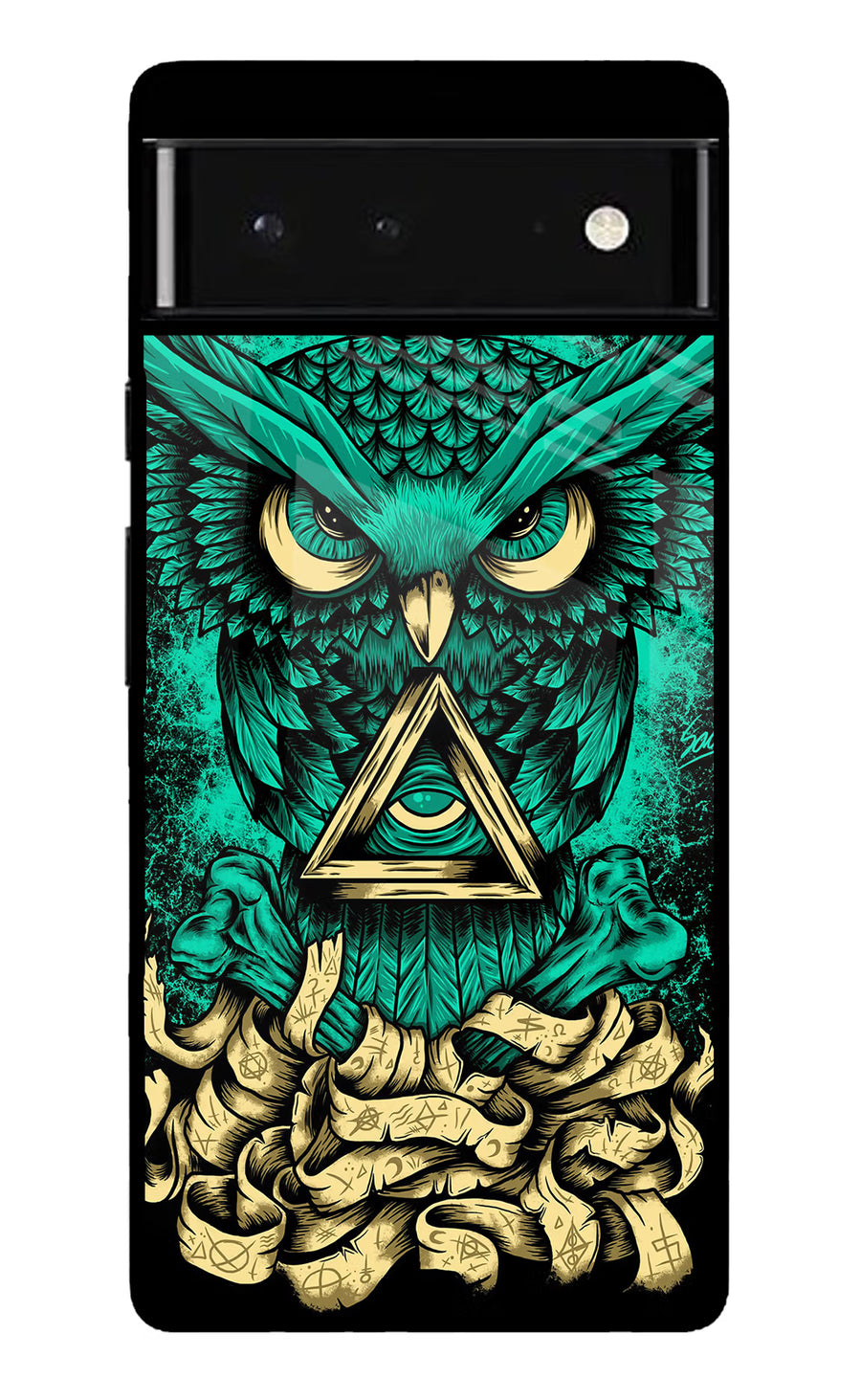 Green Owl Google Pixel 6 Back Cover, Glass case