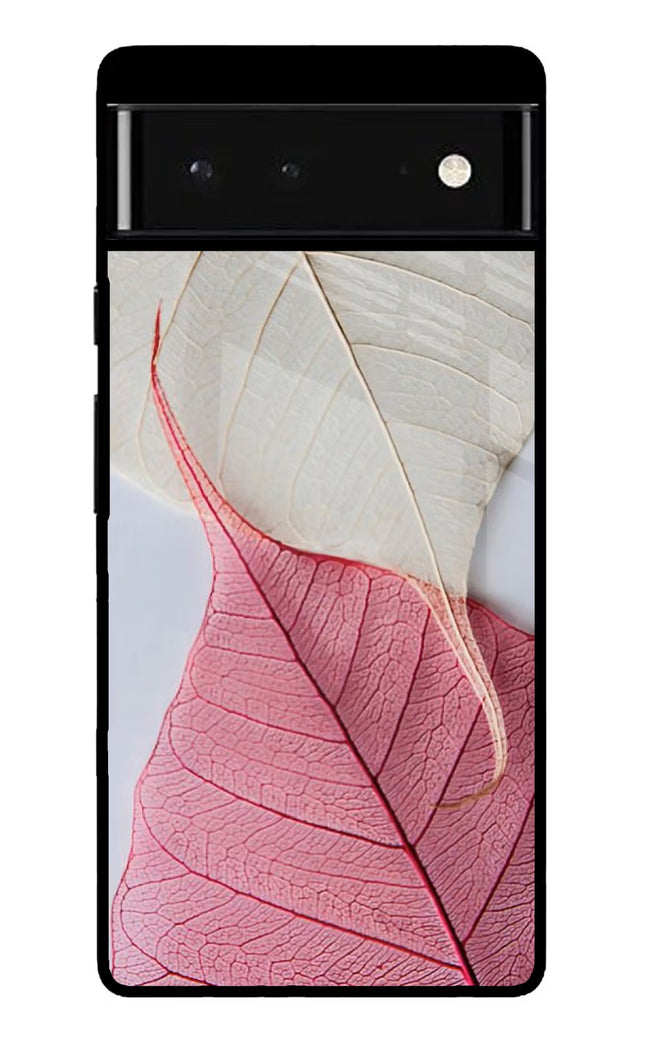 White Pink Leaf Google Pixel 6 Glass Case