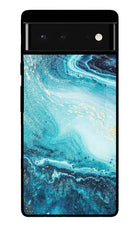 Blue Glitter Marble Google Pixel 6 Glass Case Back Cover by Casekaro