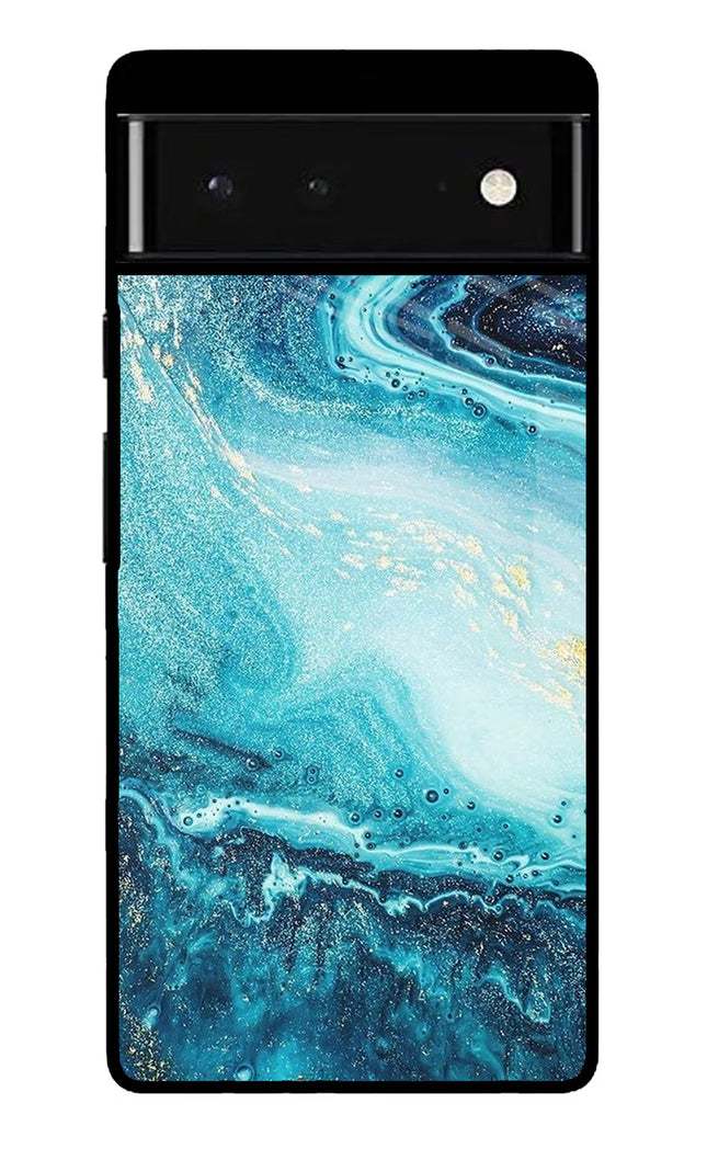 Blue Glitter Marble Google Pixel 6 Glass Case