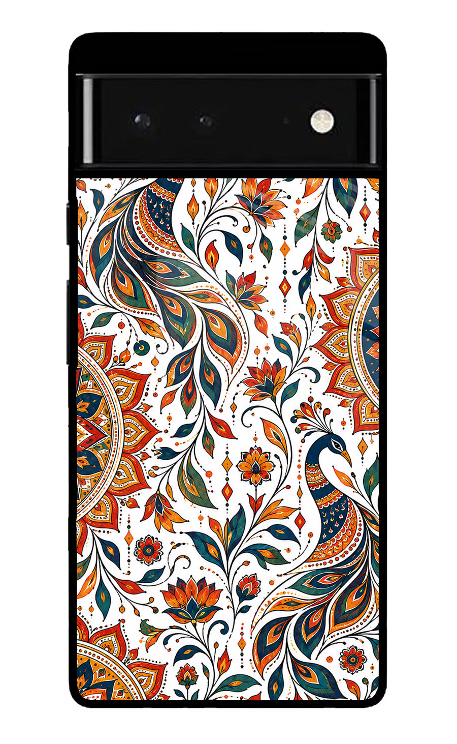 White Mayura Google Pixel 6 Back Cover, Glass case