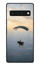 Skydiving Cow Google Pixel 6 Pro Glass Case Back Cover by Casekaro