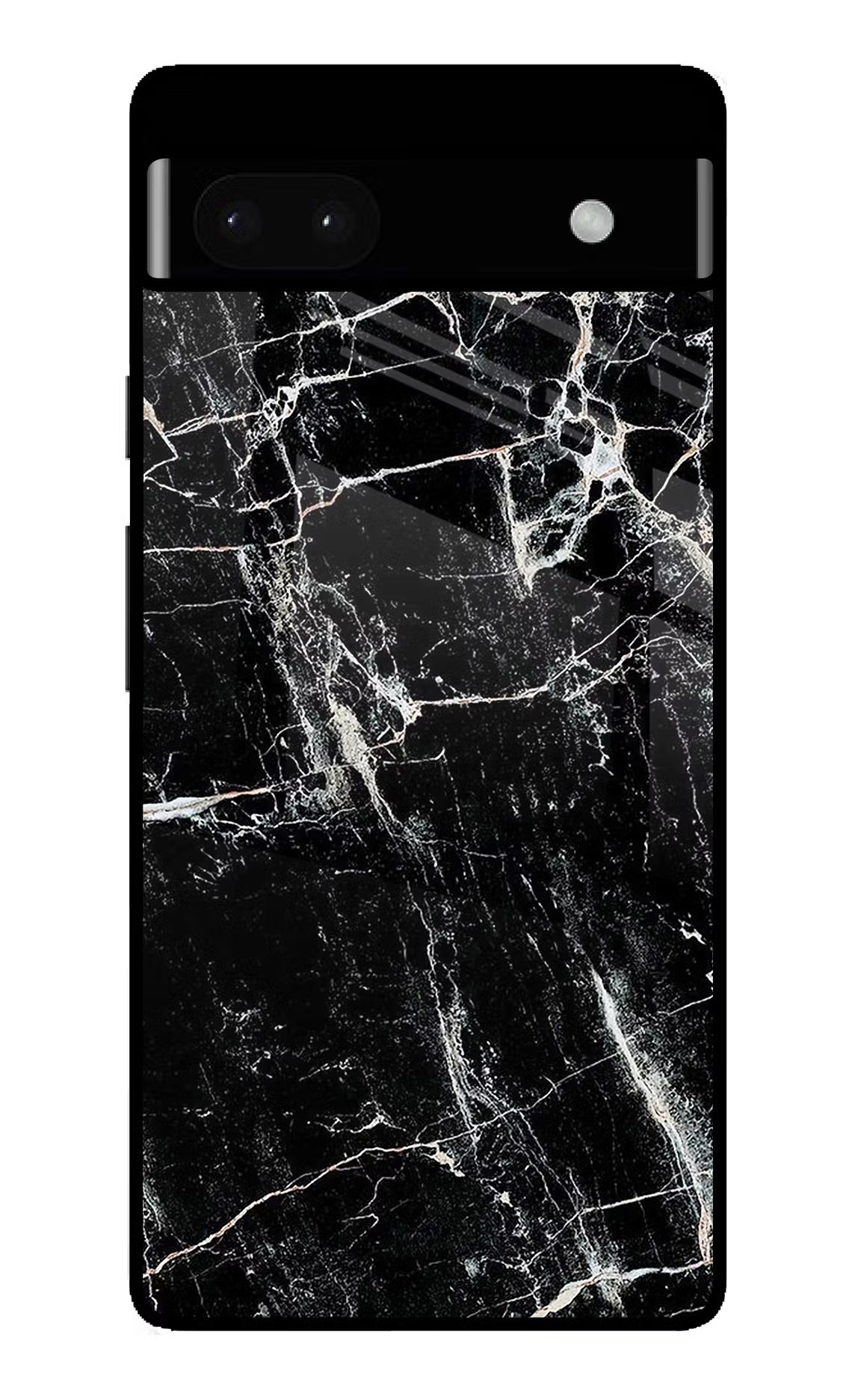Black Marble Texture Google Pixel 6A Glass Case Back Cover by Casekaro