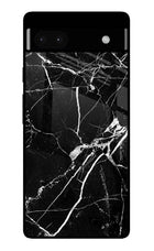 Black Marble Pattern Google Pixel 6A Glass Case Back Cover by Casekaro