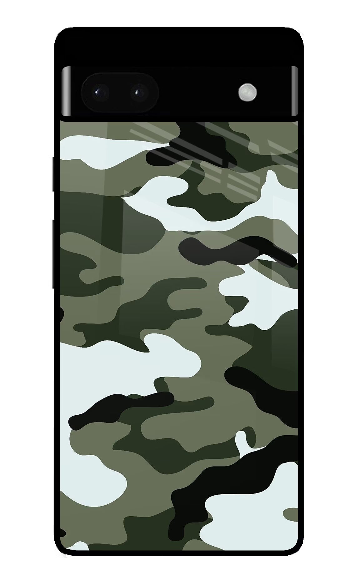 Camouflage Google Pixel 6A Glass Case Back Cover by Casekaro