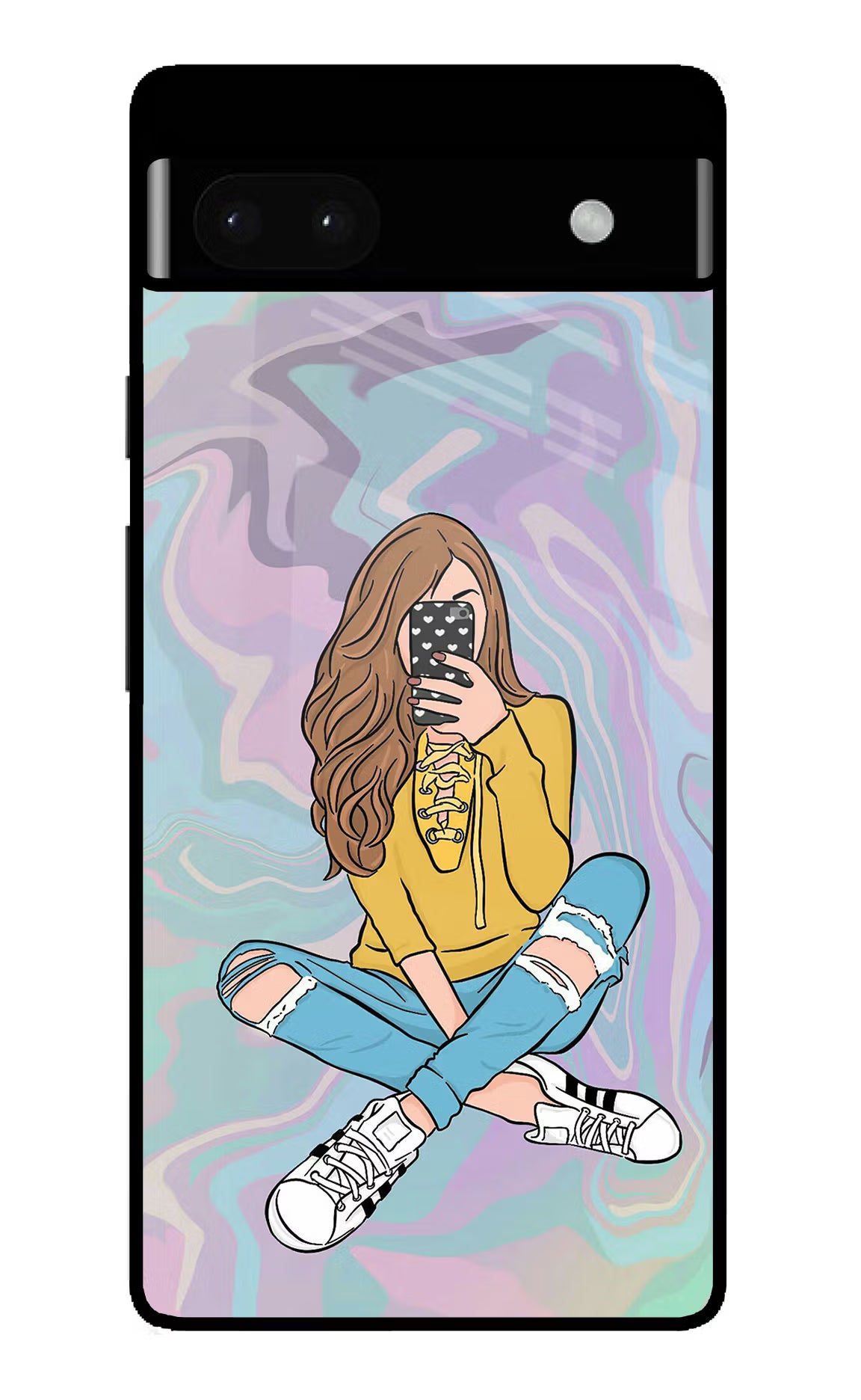 Selfie Girl Google Pixel 6A Glass Case Back Cover by Casekaro