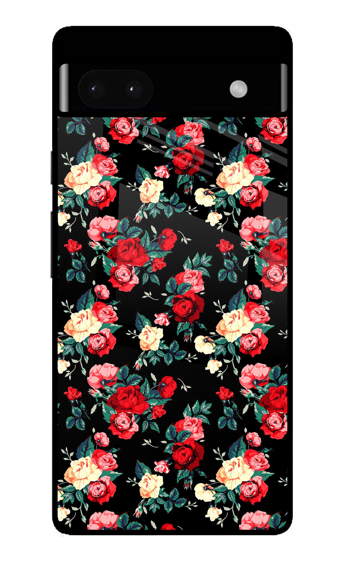 Rose Pattern Google Pixel 6A Glass Case Back Cover by Casekaro