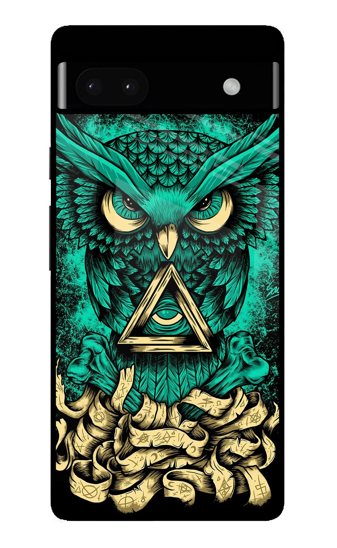 Green Owl Google Pixel 6A Glass Case