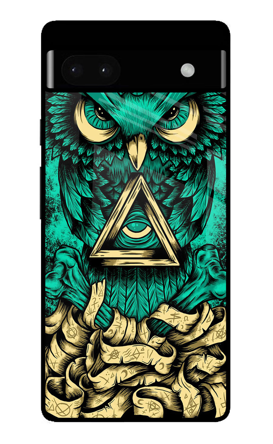 Green Owl Google Pixel 6A Back Cover, Glass case