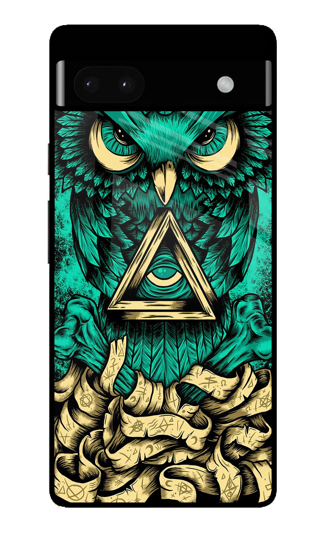 Green Owl Google Pixel 6A Glass Case