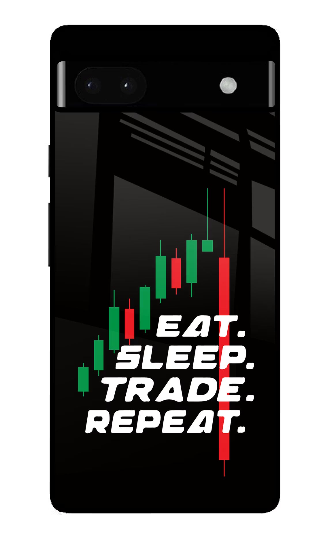 Eat Sleep Trade Repeat Google Pixel 6A Glass Case Back Cover by Casekaro