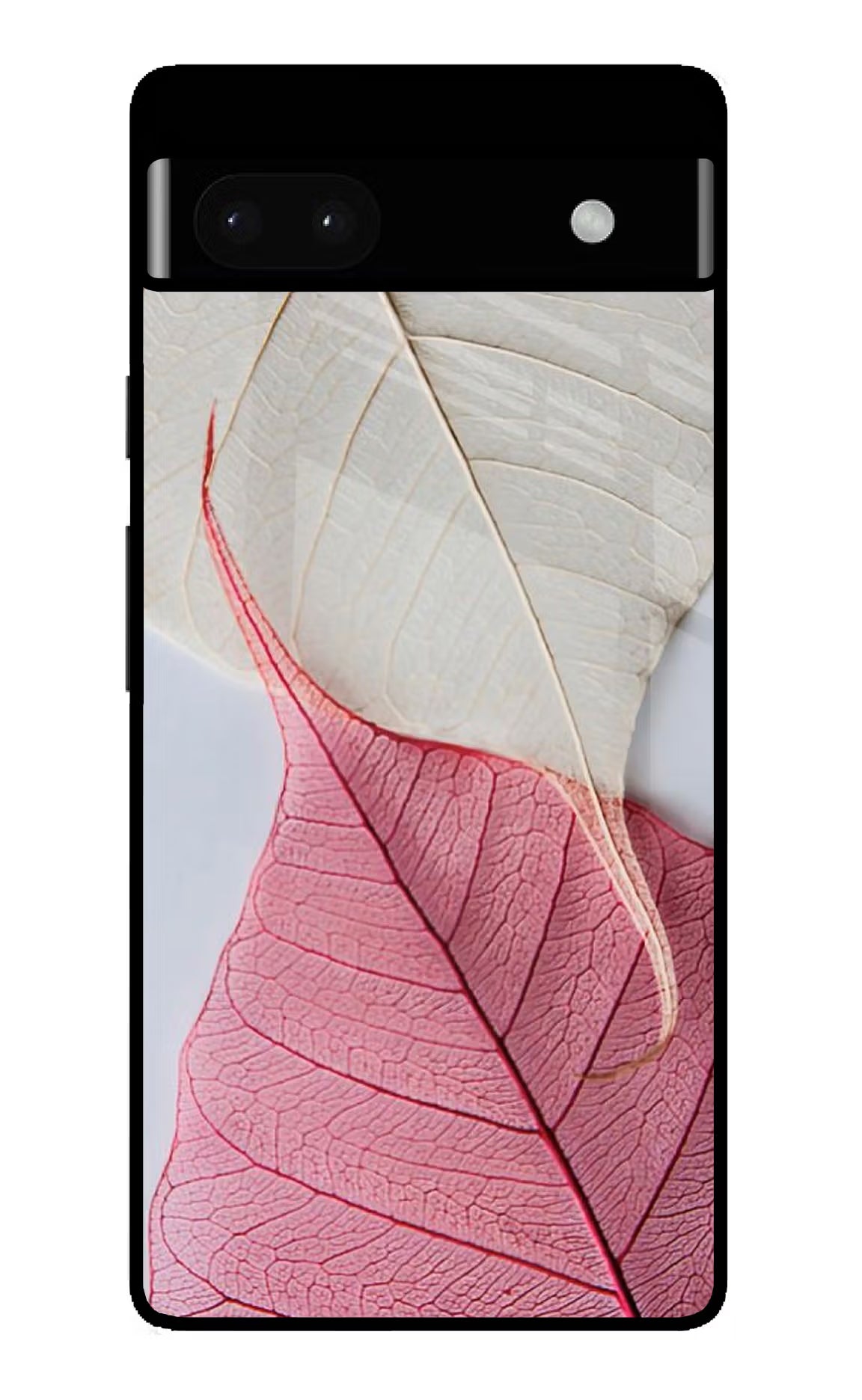 White Pink Leaf Google Pixel 6A Glass Case Back Cover by Casekaro