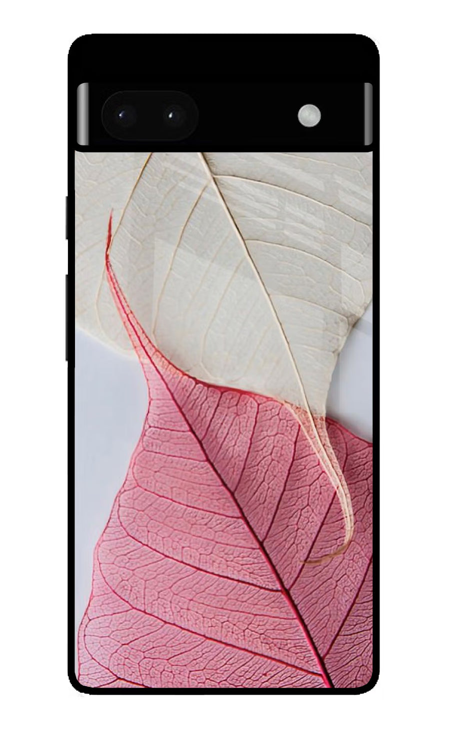 White Pink Leaf Google Pixel 6A Back Cover, Glass case
