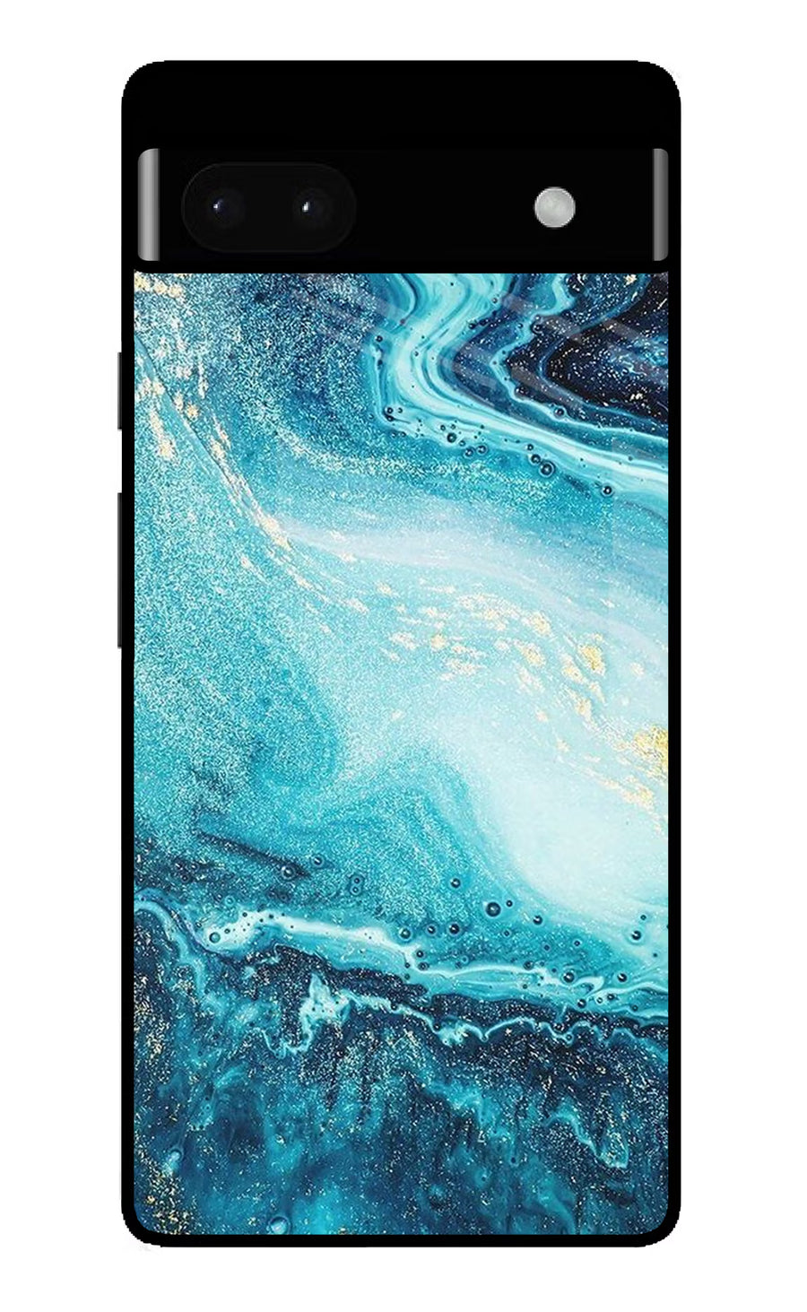 Blue Glitter Marble Google Pixel 6A Back Cover, Glass case