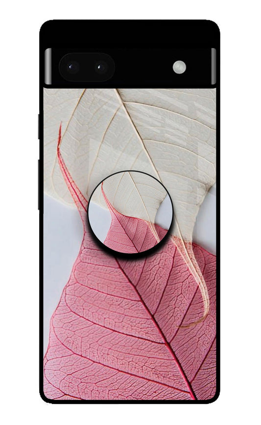 White Pink Leaf Google Pixel 6A Glass Case