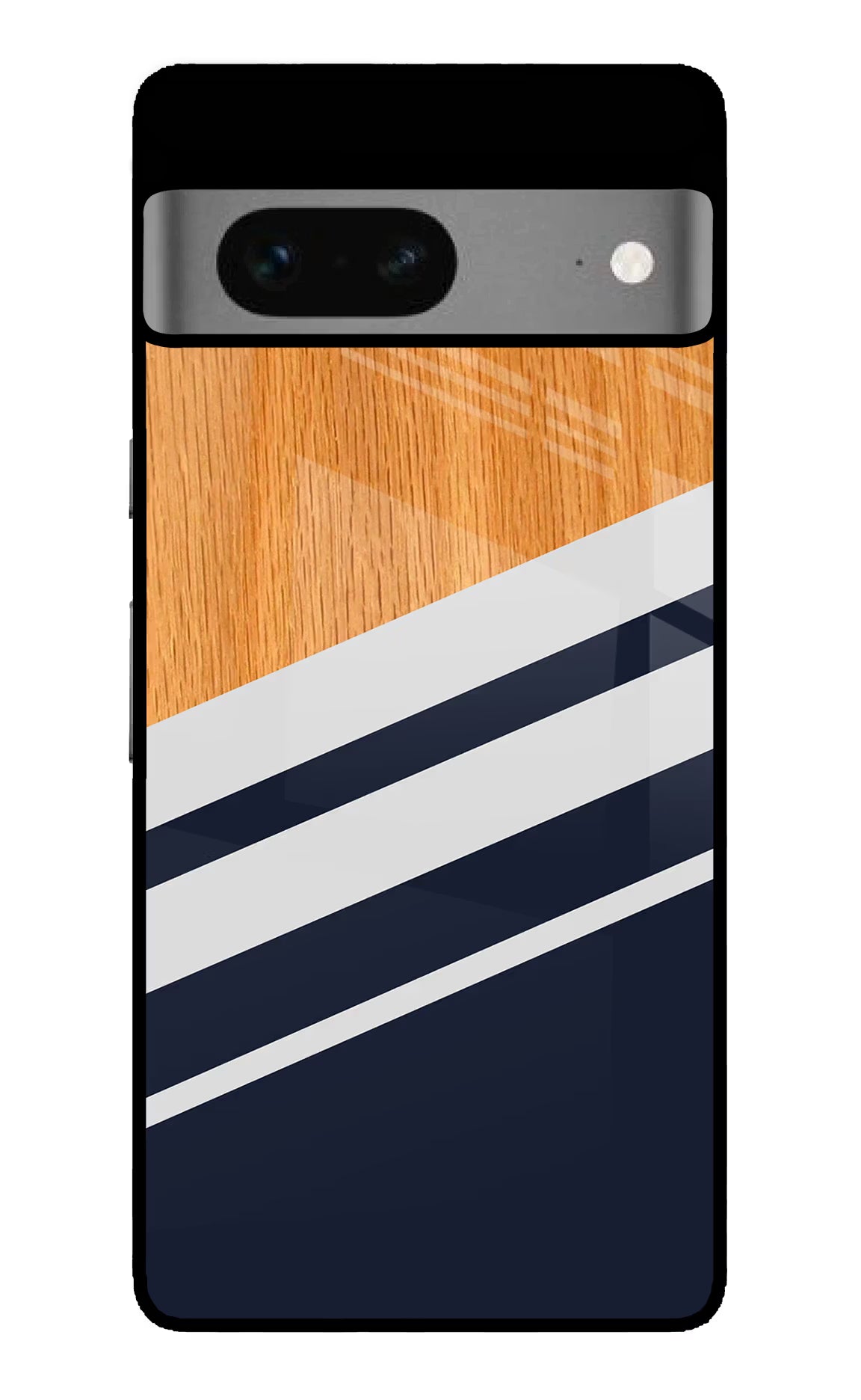 Blue and white wooden Google Pixel 7 Glass Case Back Cover by Casekaro