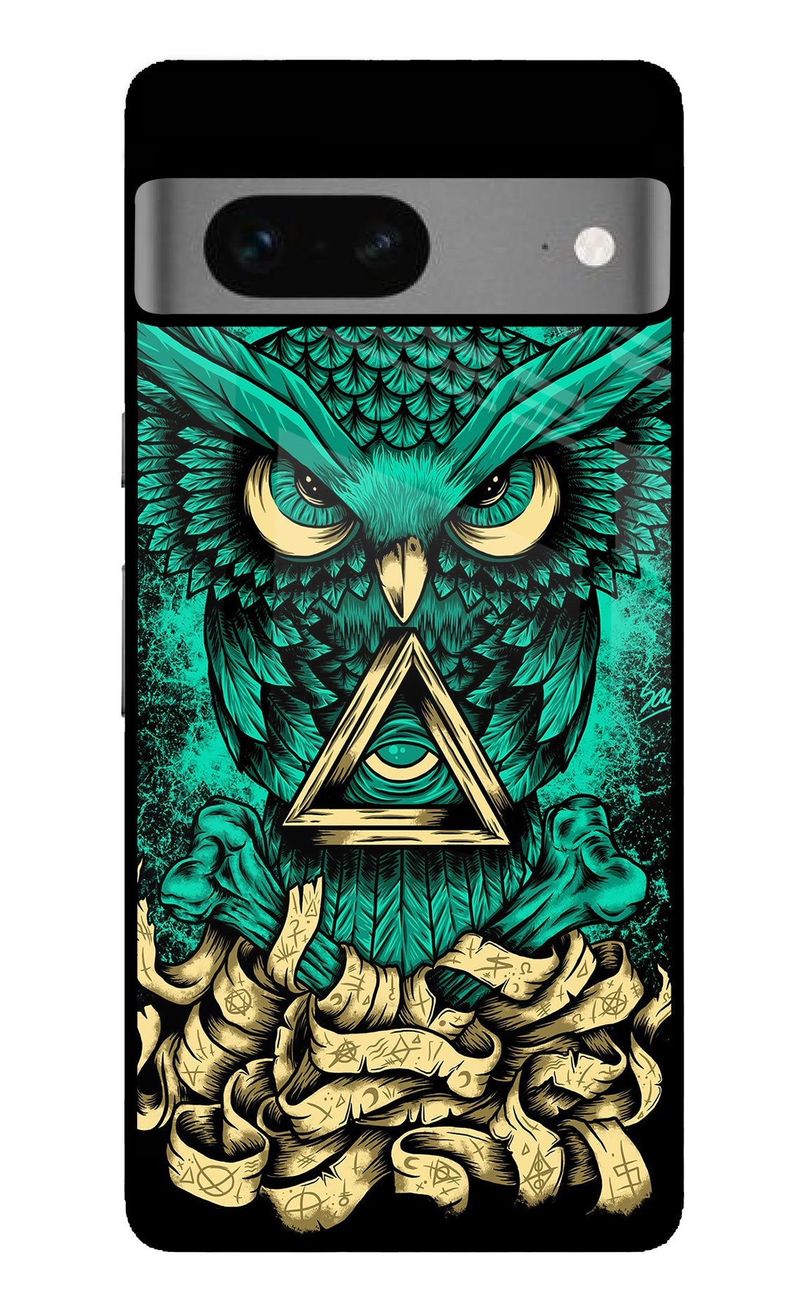 Green Owl Google Pixel 7 Glass Case